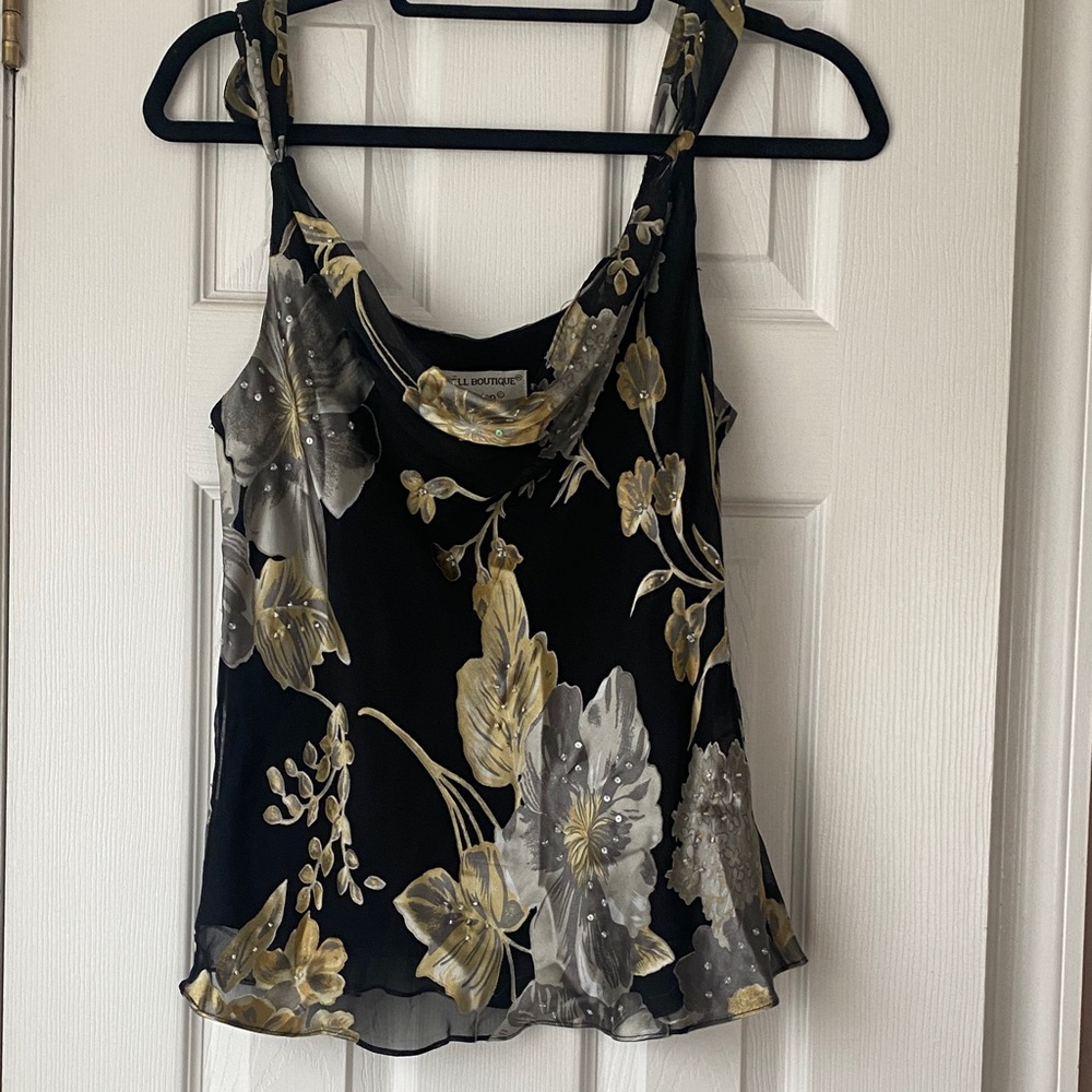 White House Black Market Black and Gold Floral Camisole